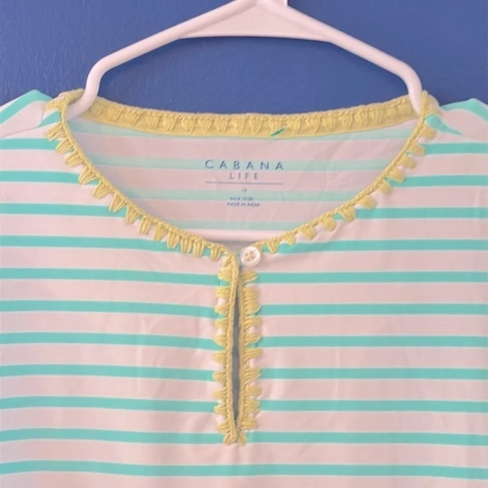 Kids Cabana Life Green & White Striped Nylon & Spandex Swim Cover Up Size 14